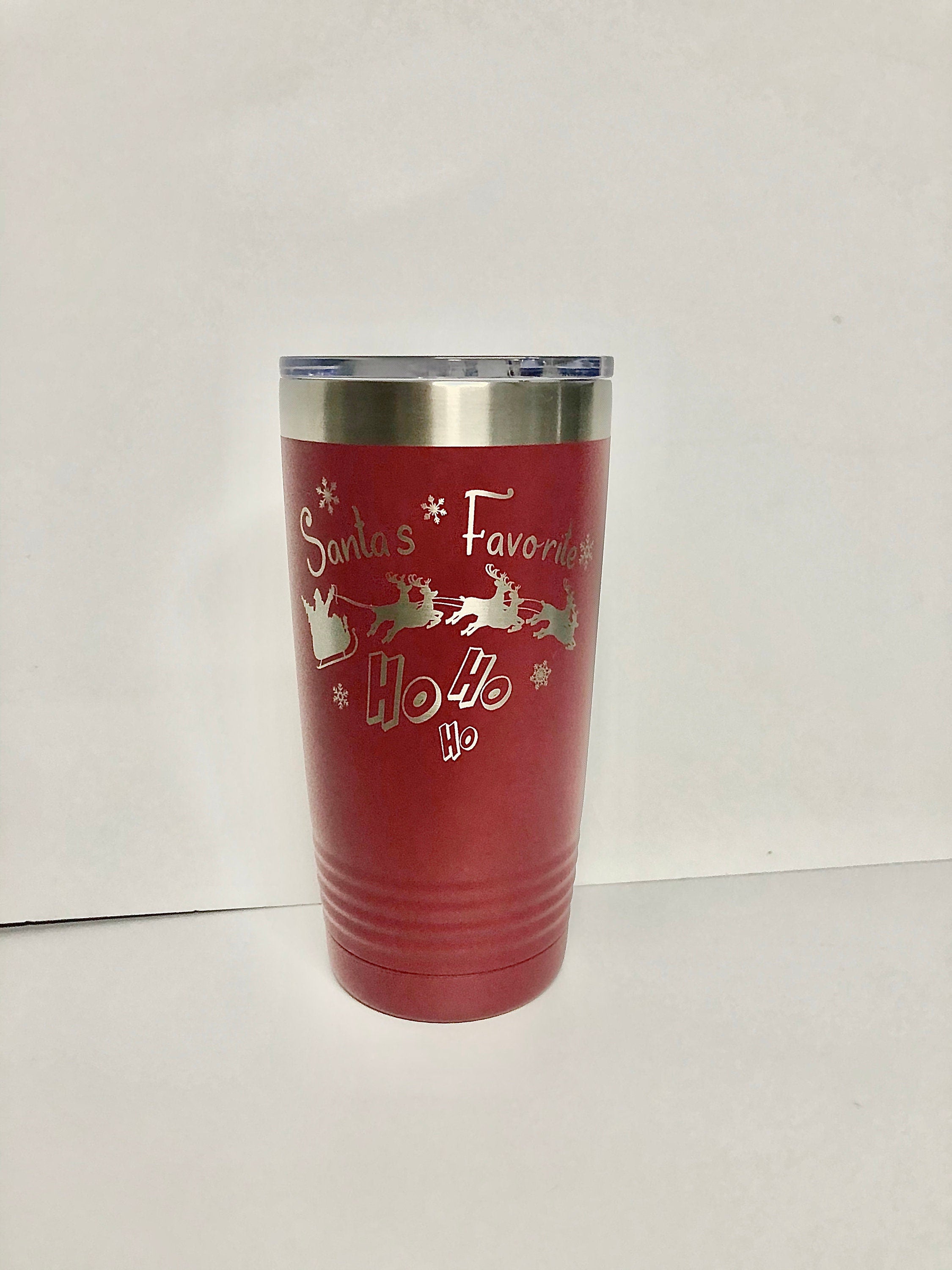 Santa's Favorite Laser Engraved Cup Polar Camel 20 oz insulated tumbler w/Clear Lid Stainless Steel
