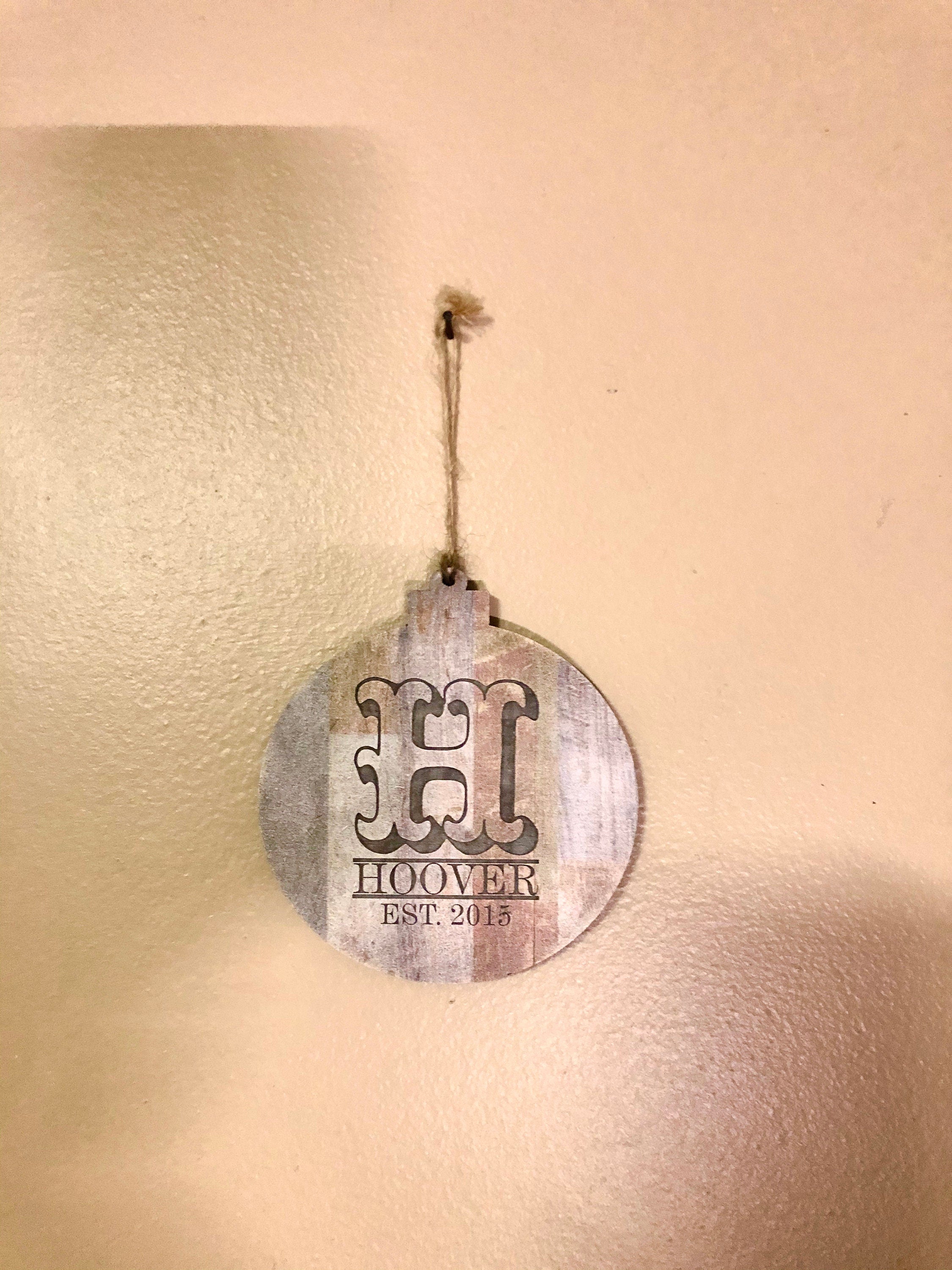 Wood Christmas Tree Ornament with initial and last name