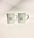 Set of 2 ceramic coffee cups -Laser engraved Meh and Ugh