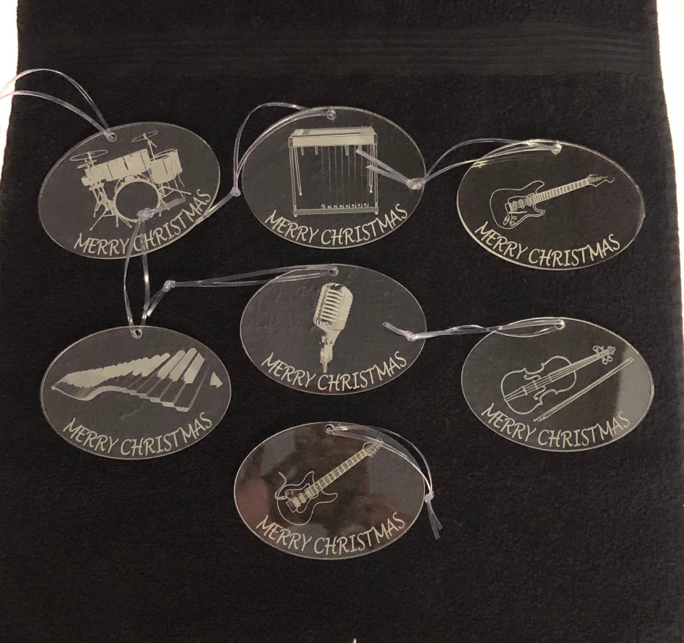 Clear acrylic Christmas Ornaments with music instruments design