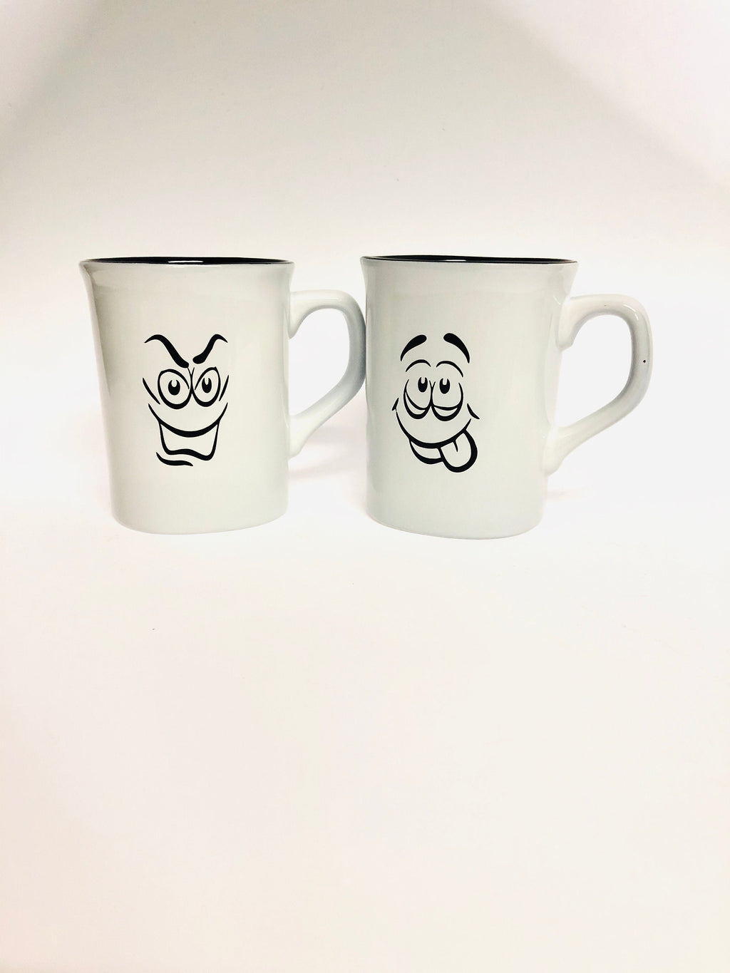 Set of (2) two - 10oz Ceramic Coffee/Tea Cups laser engraved with emoji faces - great gift