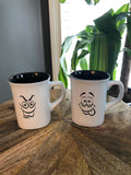Set of (2) two - 10oz Ceramic Coffee/Tea Cups laser engraved with emoji faces - great gift