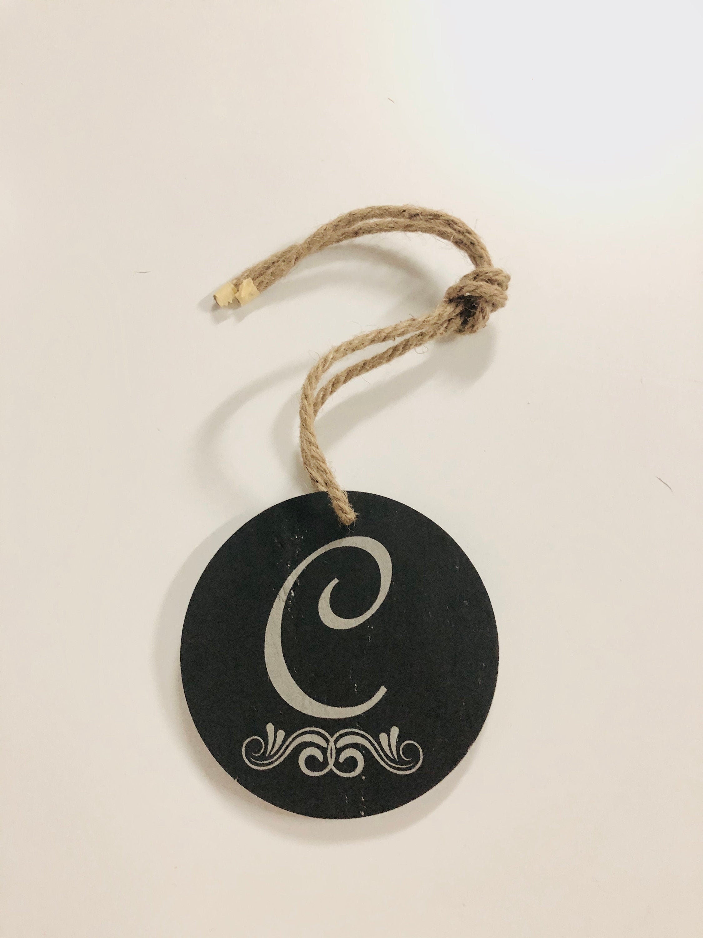 Black Slate Christmas Tree Ornament with initial design