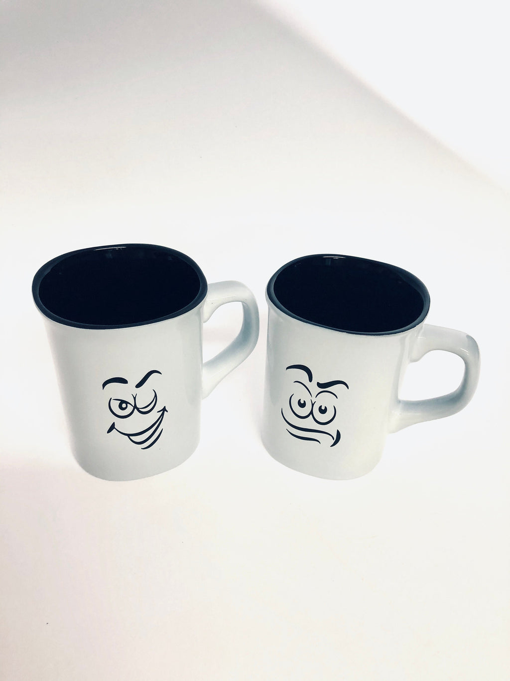 Set of (2) two - 10oz Ceramic Coffee/Tea Cups laser engraved with emoji faces