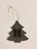 Gray Leather Christmas Tree Ornament with initial laser engraved
