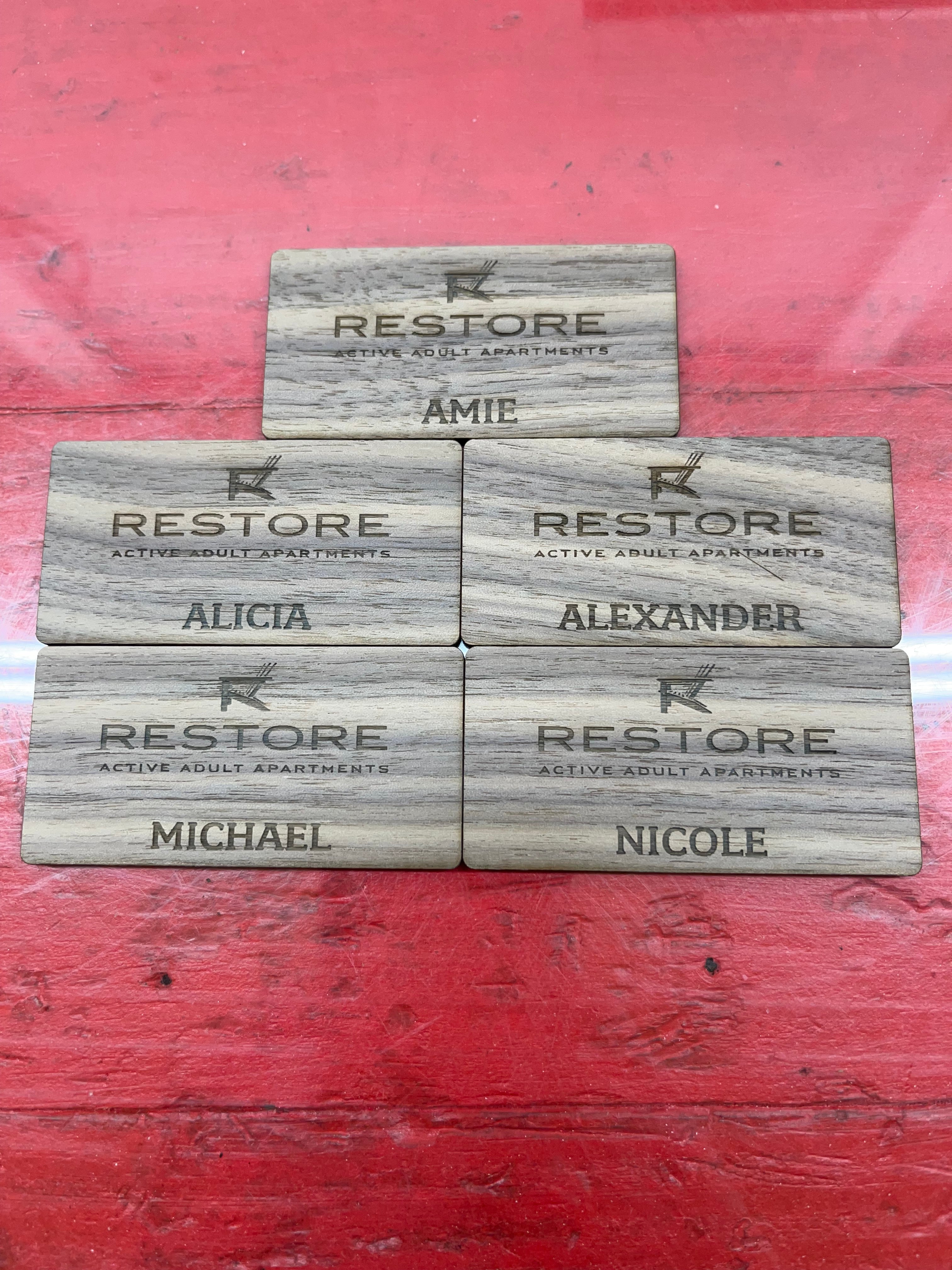 Laser Engraved Wood Name Badges