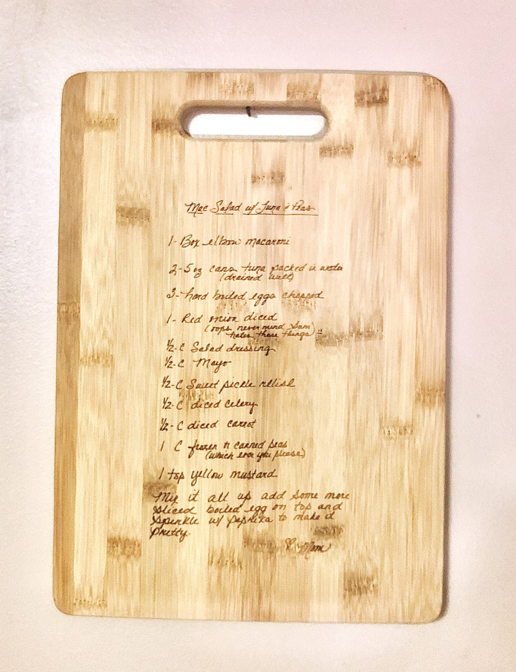 Bamboo Cutting Board - Custom Laser Engraved Family Recipe