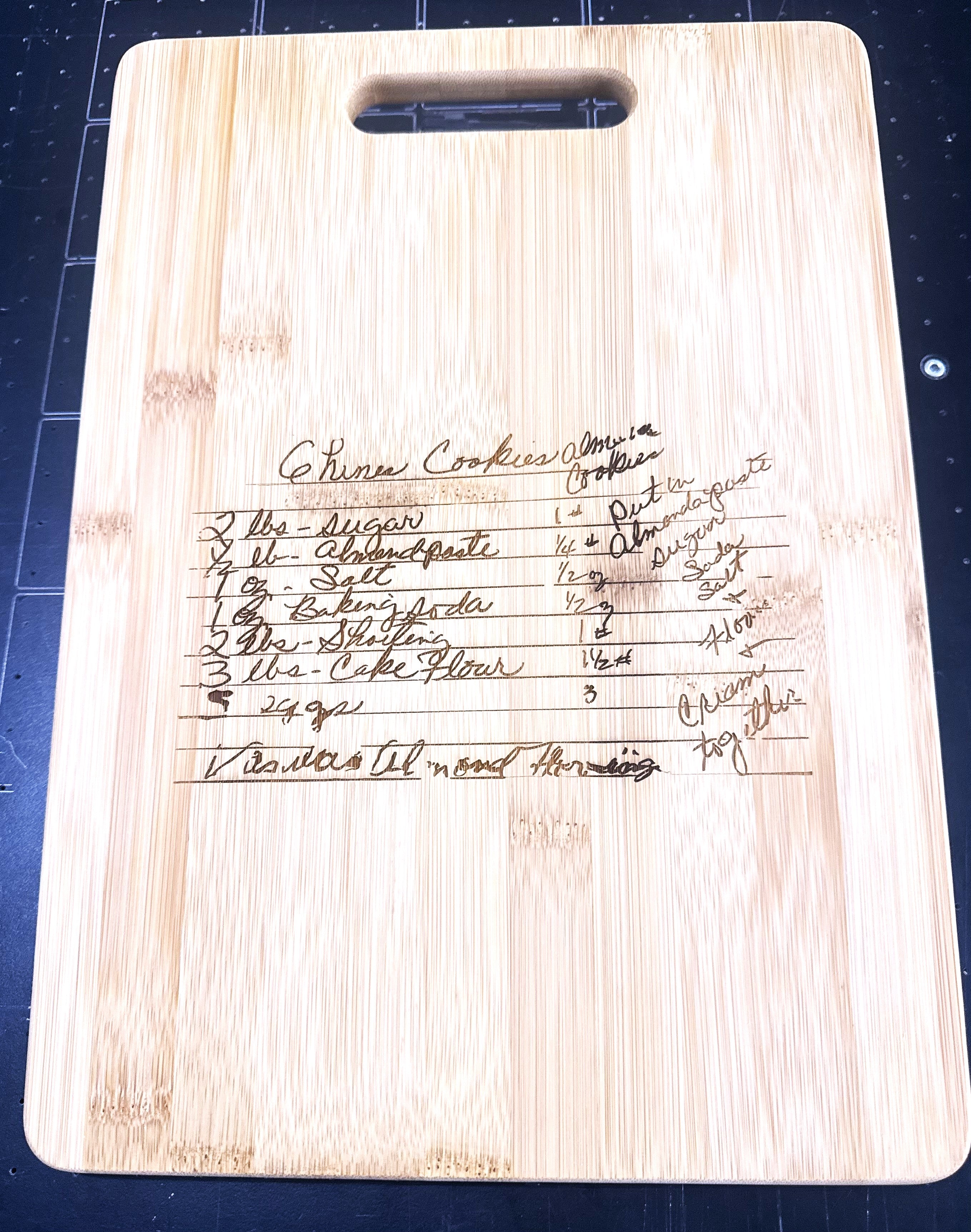Bamboo Cutting Board - Custom Laser Engraved Family Recipe