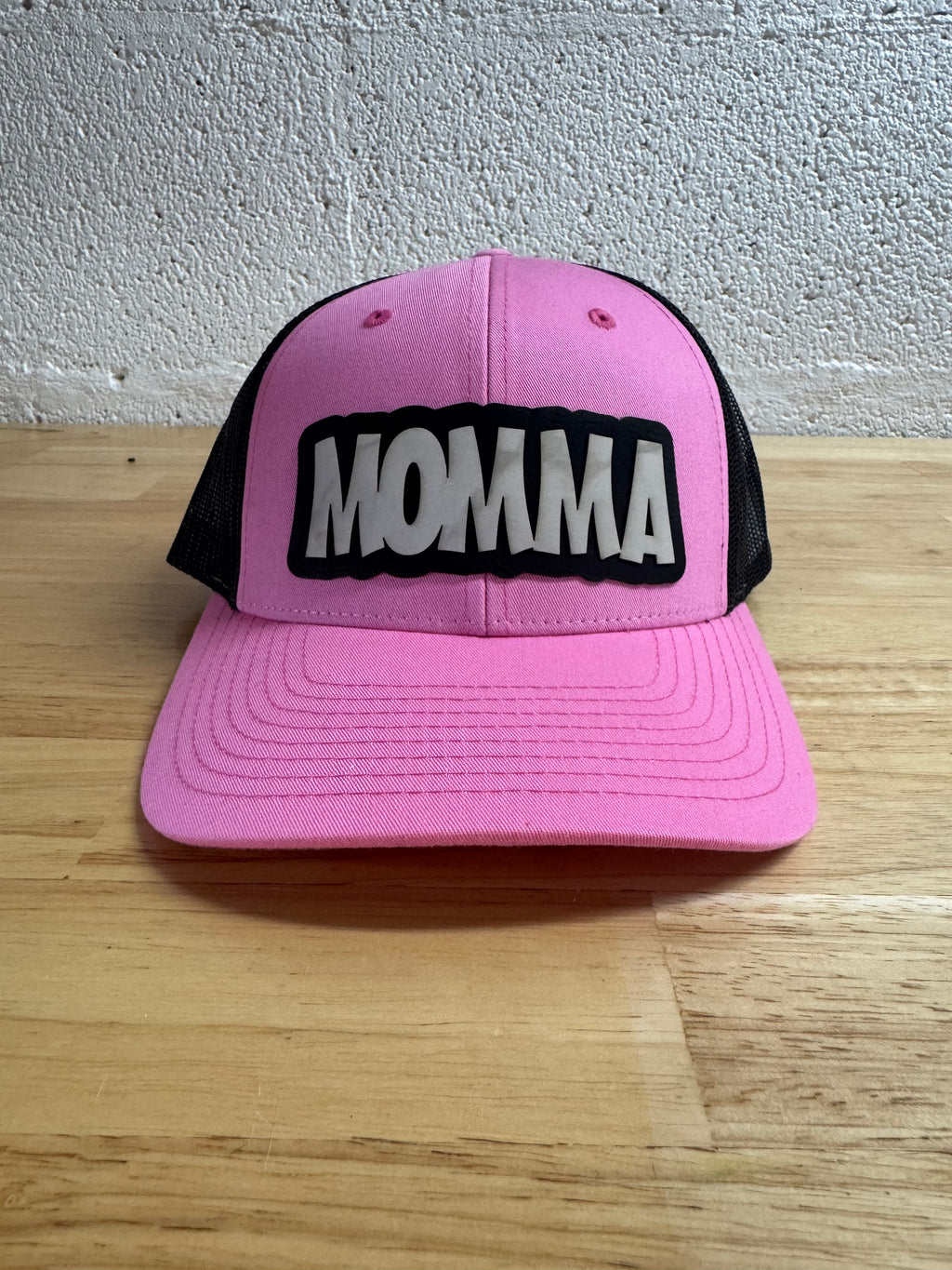 Richardson 112 “Momma” Hat – Pink/Black with Layered Leather Patch