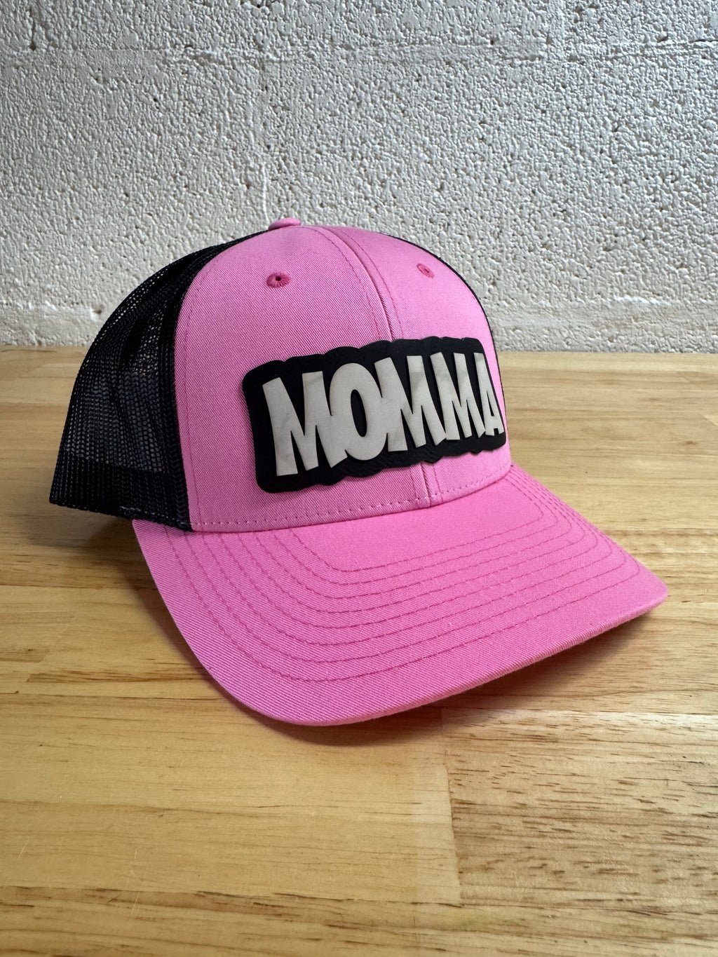 Richardson 112 “Momma” Hat – Pink/Black with Layered Leather Patch