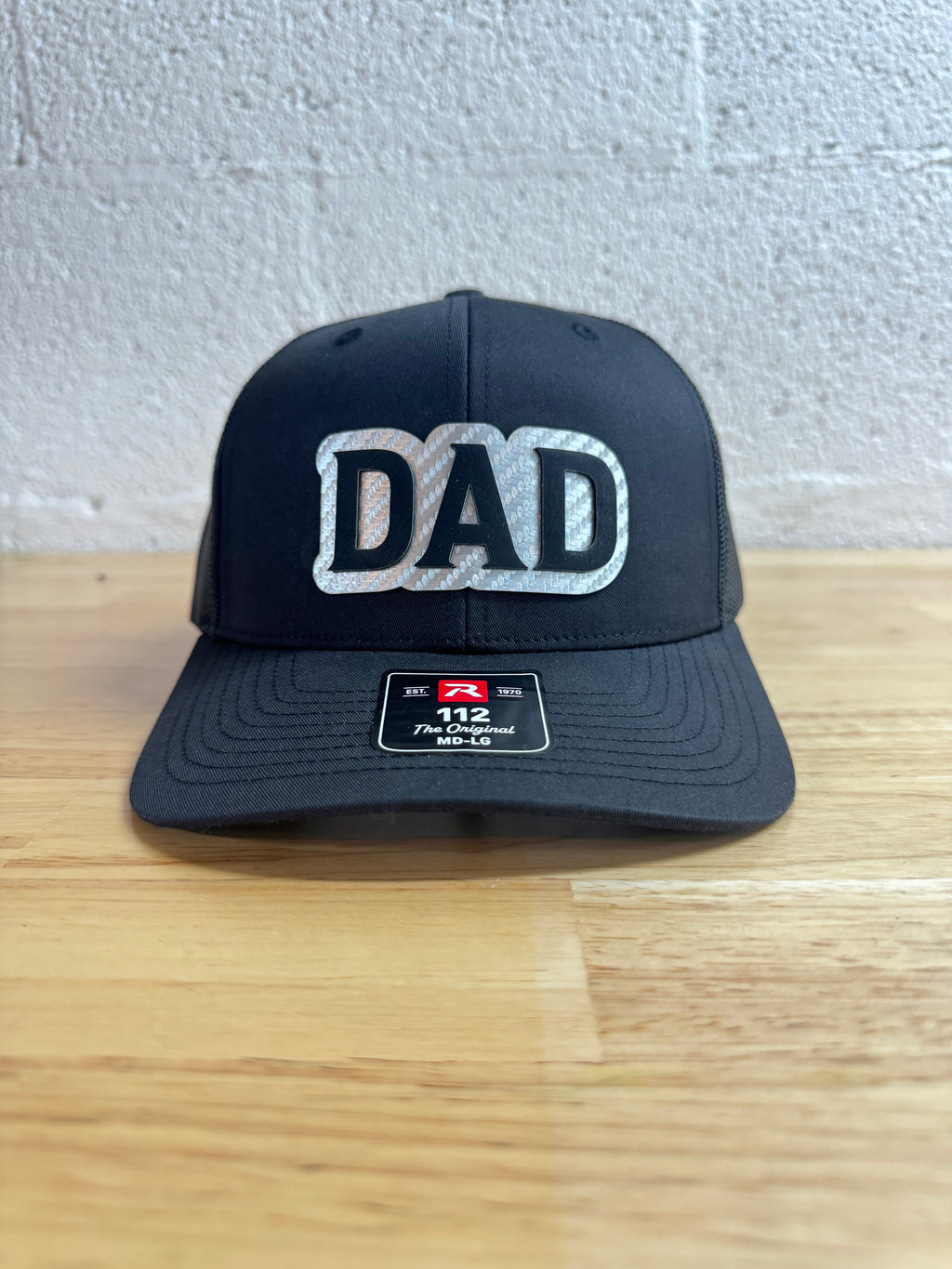 Richardson 112 Hat with “Dad” Leather Patch – Black / Carbon Fiber