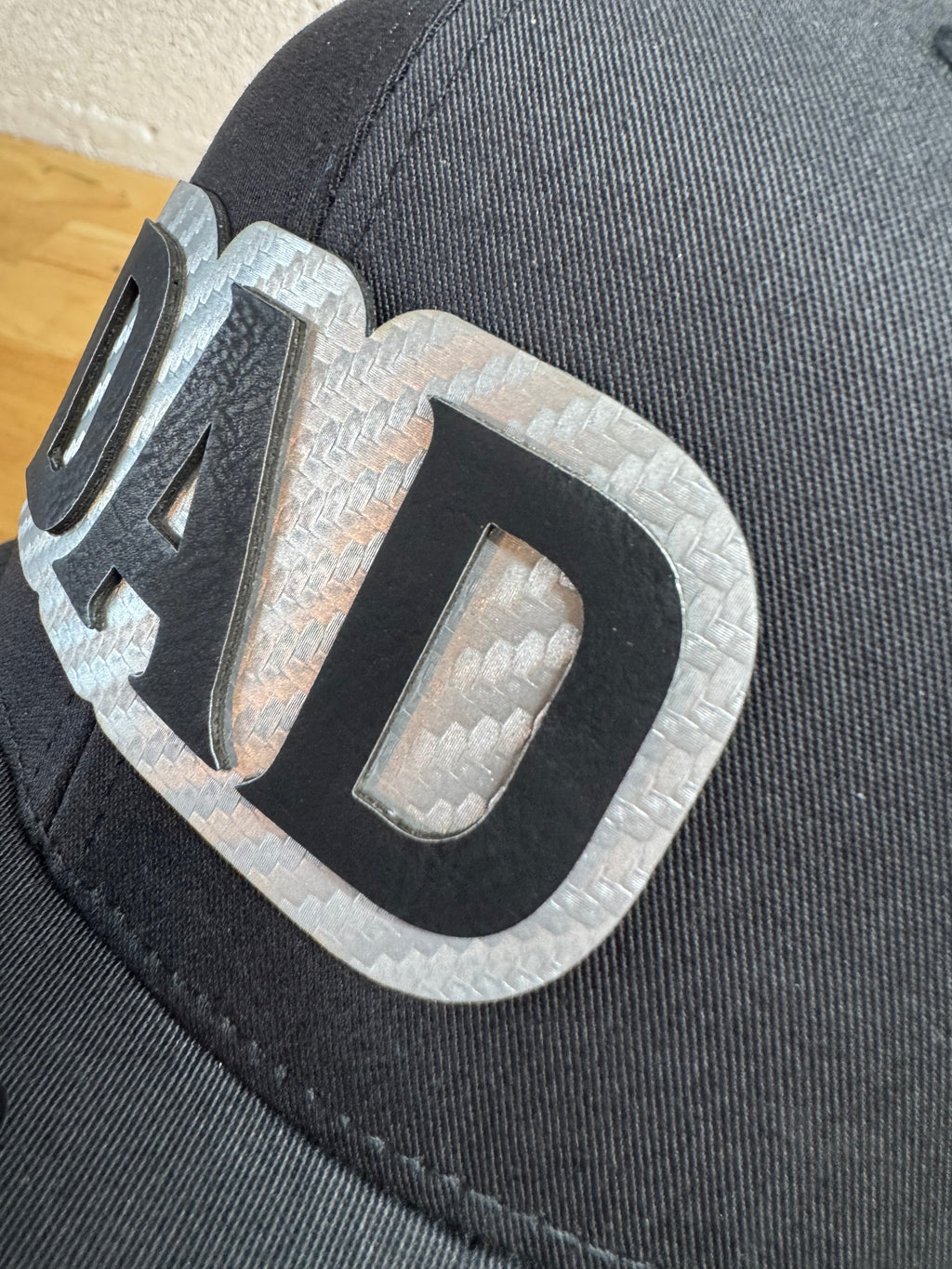 Richardson 112 Hat with “Dad” Leather Patch – Black / Carbon Fiber