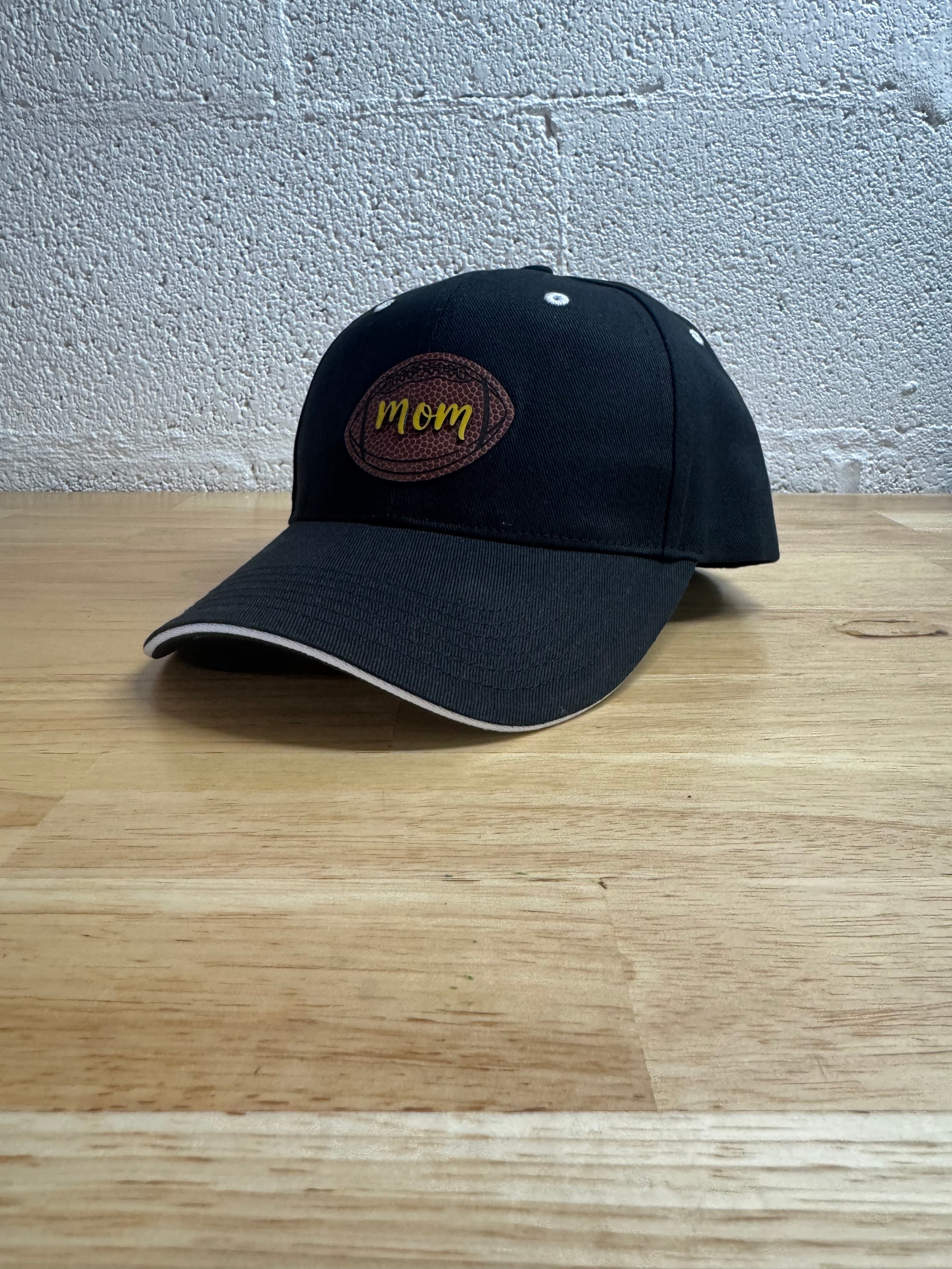 Football Mom Hat – Black/White with Leather Patch