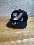 American Flag Black Patch Engraved in Silver Vegan Leatherette Patch - Black Richardson 112
