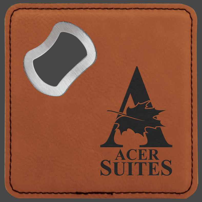 4" x 4" Square Leatherette Bottle Opener Coaster