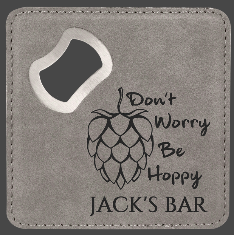 4" x 4" Square Leatherette Bottle Opener Coaster