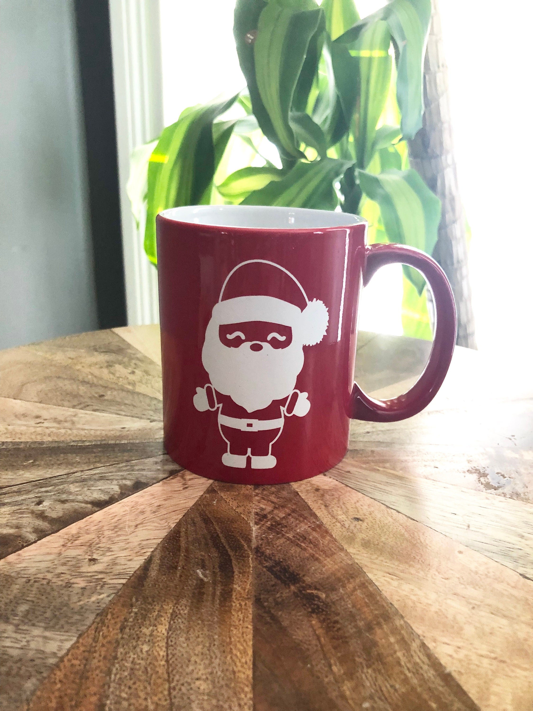 Ceramic Coffee cup - Laser engraved Santa and Mrs. Clause design 11oz, set of 2