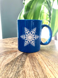 Ceramic Coffee cup, Tea Cup, laser engraved Snowflake design 11oz