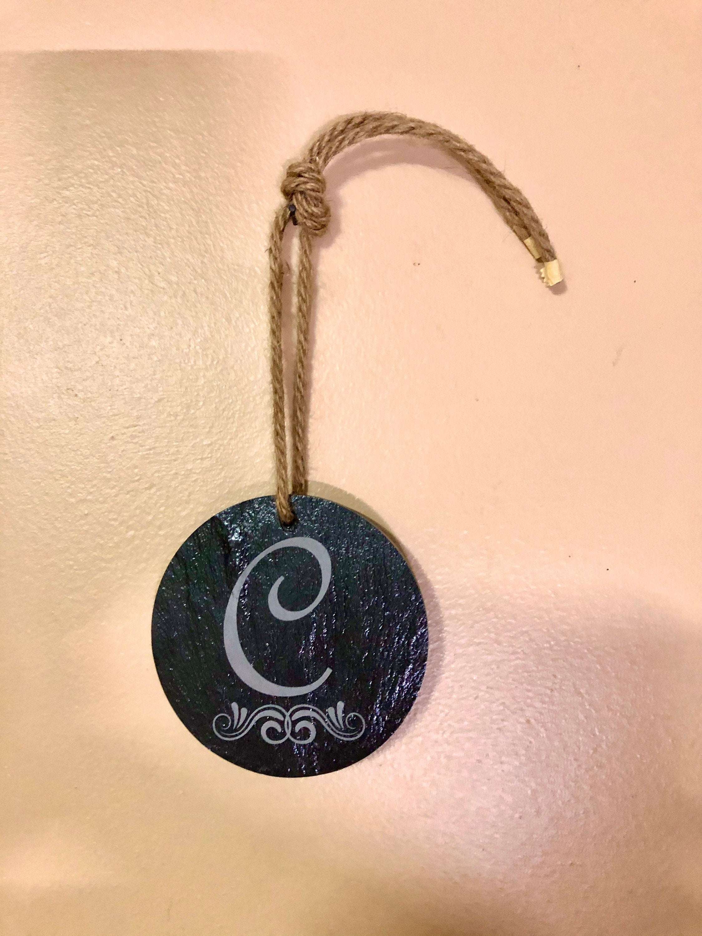 Black Slate Christmas Tree Ornament with initial design