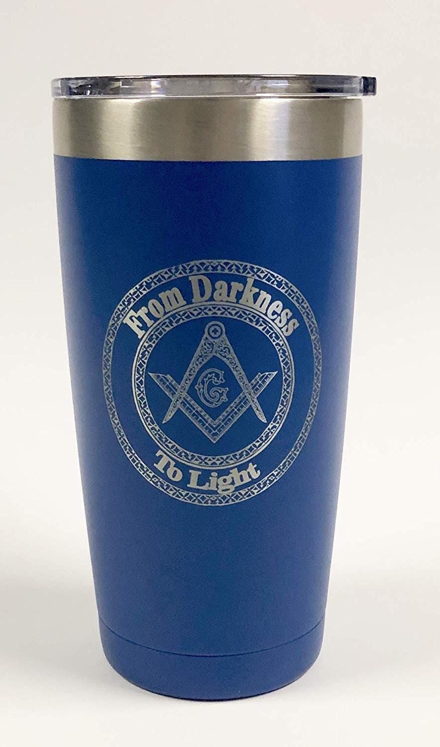 Masonic Free Mason -  Stainless Steel tumbler laser Engraved Cup 20 oz insulated w/Clear Lid