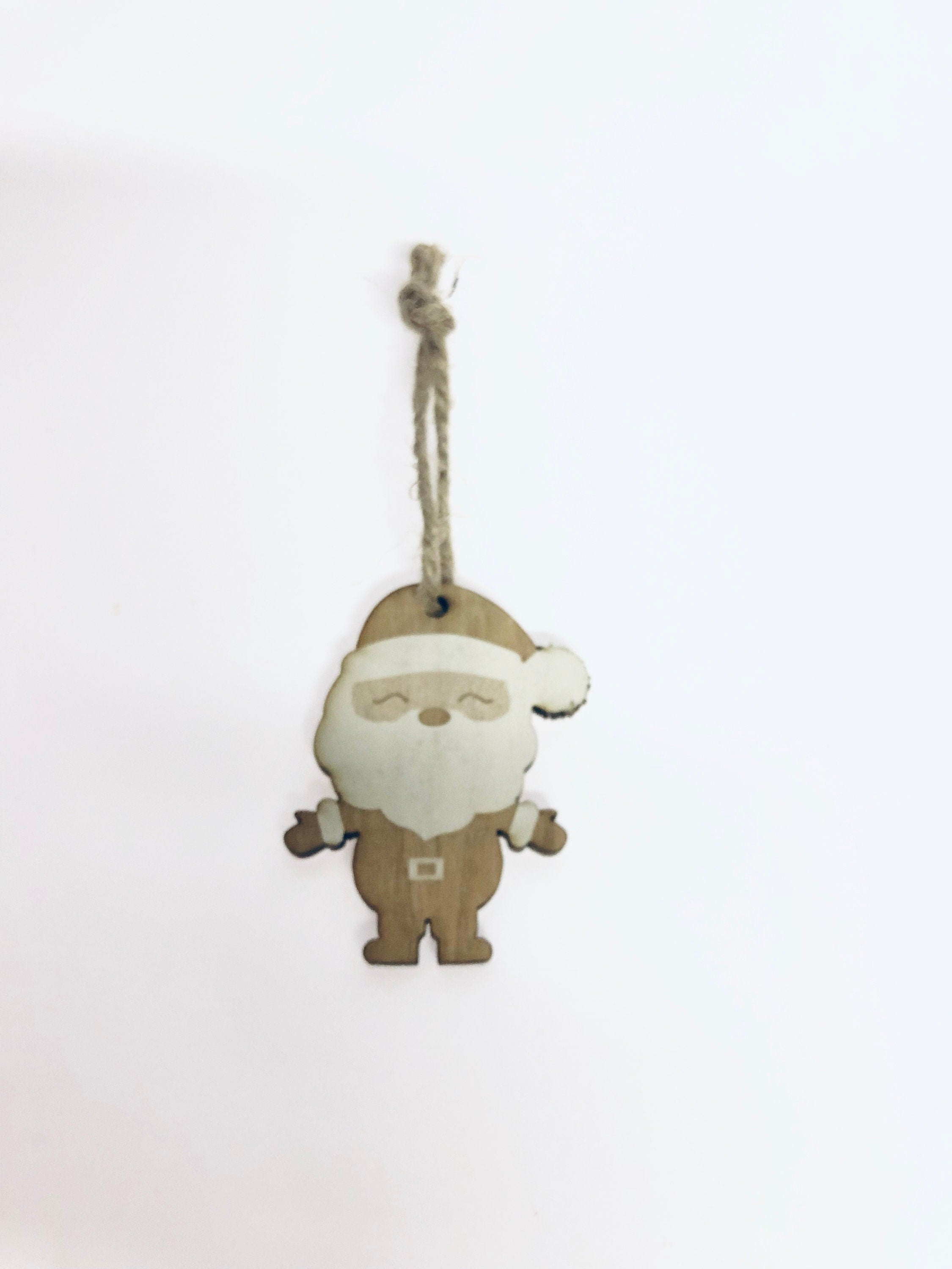 Wooden Christmas Tree Ornaments Santa and Mrs. Claus