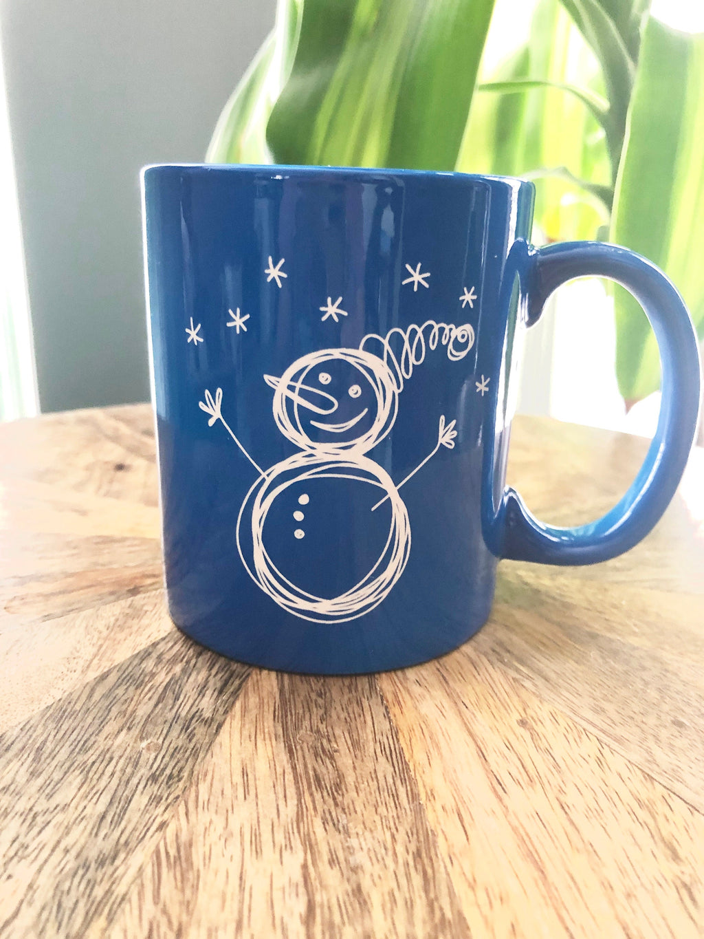 Ceramic Coffee cup, laser engraved Snowman design 11oz