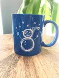 Ceramic Coffee cup, laser engraved Snowman design 11oz