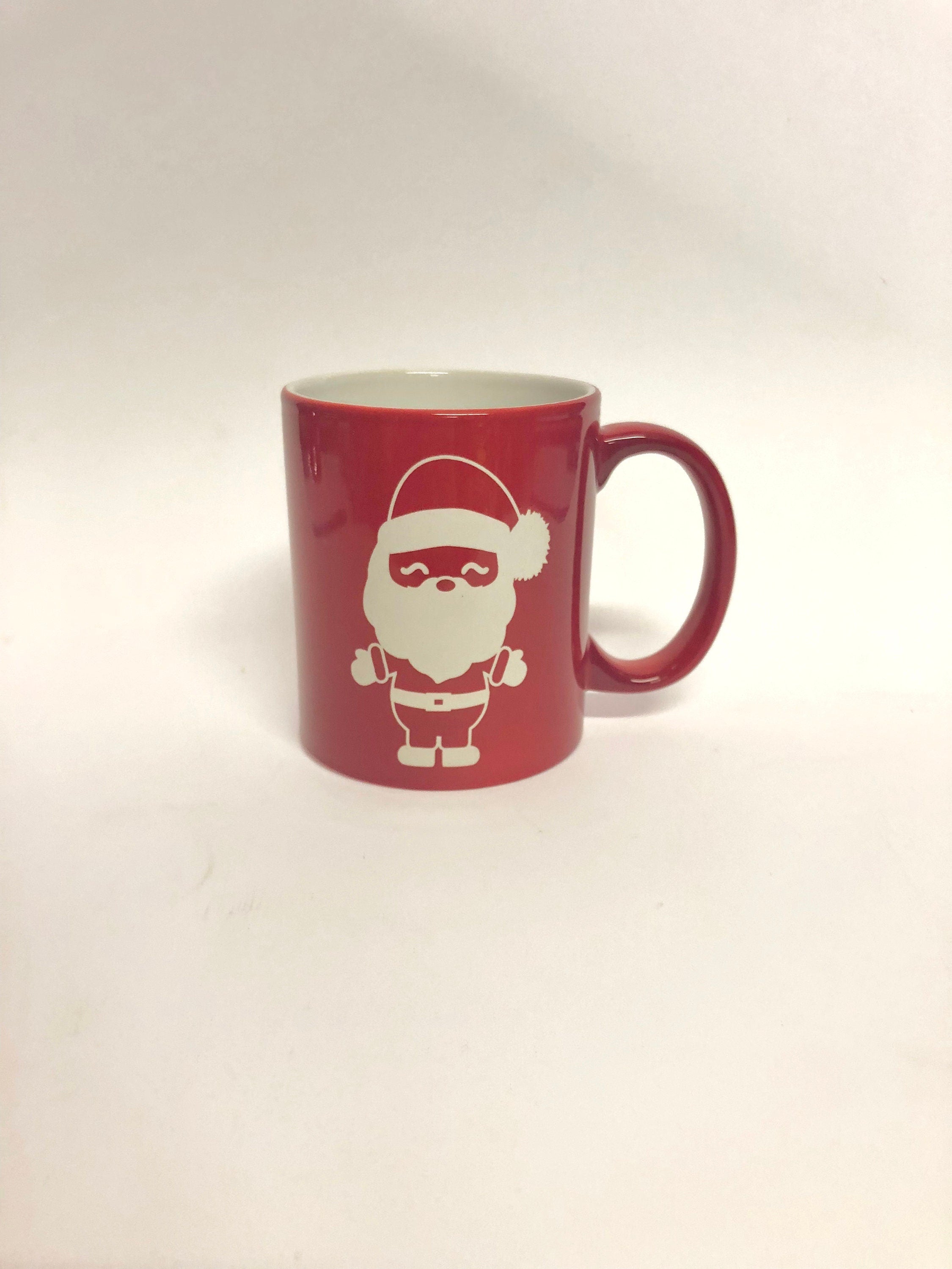 Ceramic Coffee cup - Laser engraved Santa and Mrs. Clause design 11oz, set of 2