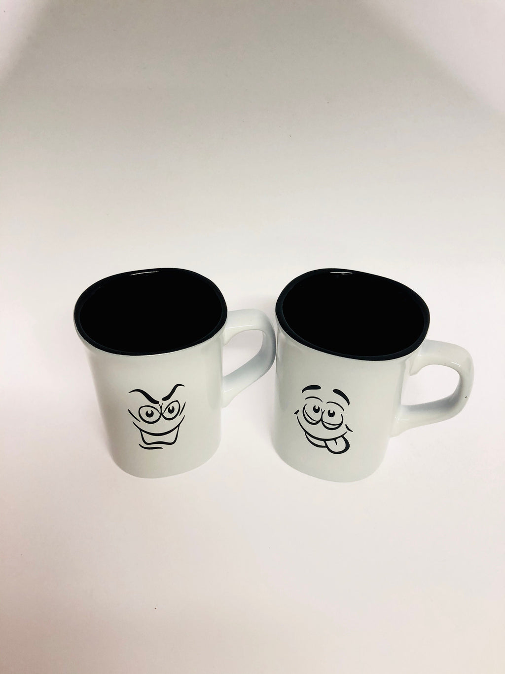 Set of (2) two - 10oz Ceramic Coffee/Tea Cups laser engraved with emoji faces - great gift